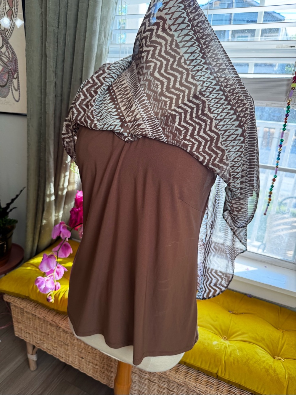 Sheer Chevron Print Poncho Top - Black & White - Picture 2 of 9